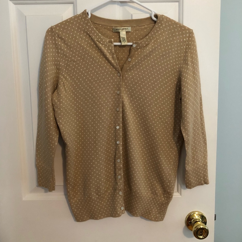 Banana Republic Tan Cardigan with Cream Polka Dots